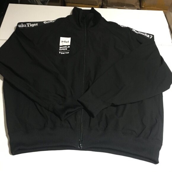 Onitsuka Tiger Mens XL Windbreaker Jacket Full Zip Black Streetwear Olympic - Picture 1 of 11